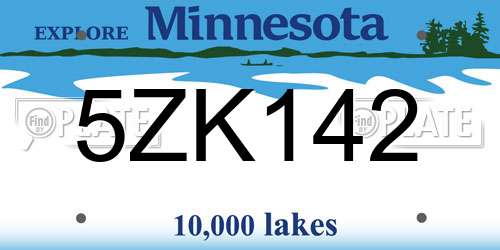 5ZK142 Minnesota License Plate