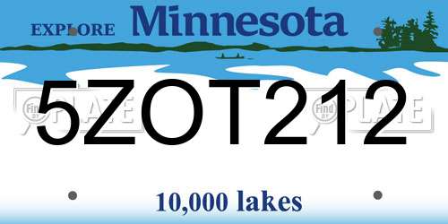 5ZOT212 Minnesota License Plate