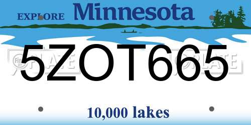5ZOT665 Minnesota License Plate