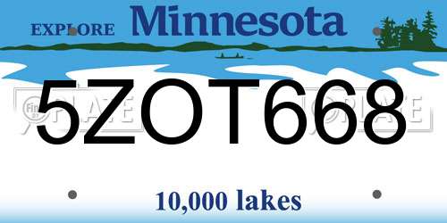 5ZOT668 Minnesota License Plate