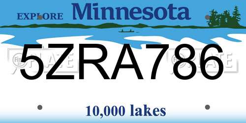 5ZRA786 Minnesota License Plate