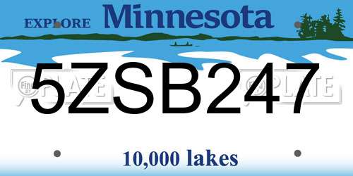 5ZSB247 Minnesota License Plate