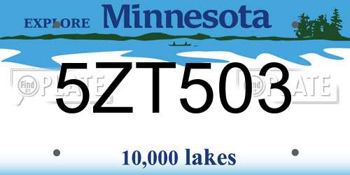 5ZT503 Minnesota License Plate