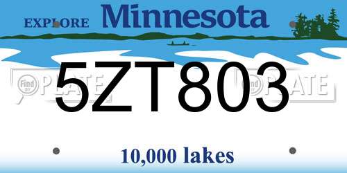 5ZT803 Minnesota License Plate