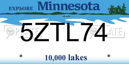 5ZTL74 Minnesota License Plate