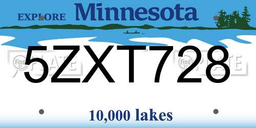 5ZXT728 Minnesota License Plate