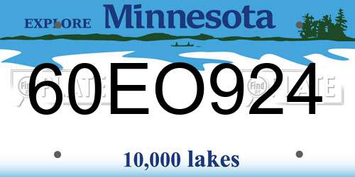 60EO924 Minnesota License Plate