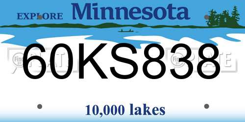 60KS838 Minnesota License Plate