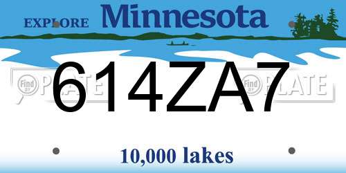 614ZA7 Minnesota License Plate