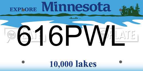 616PWL Minnesota License Plate