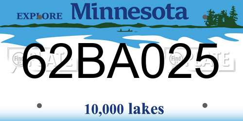 62BA025 Minnesota License Plate