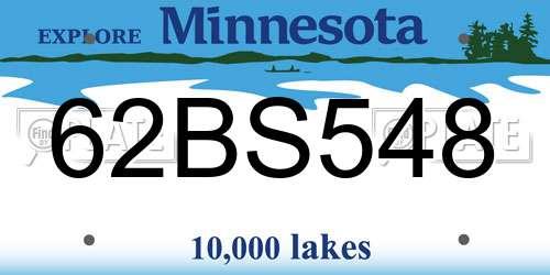 62BS548 Minnesota License Plate