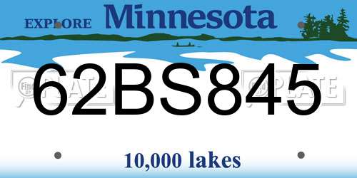 62BS845 Minnesota License Plate