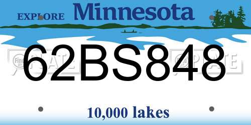 62BS848 Minnesota License Plate