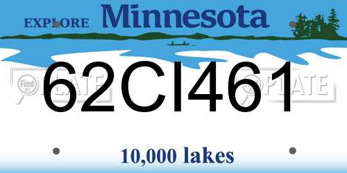 62CI461 Minnesota License Plate