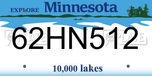 62HN512 Minnesota License Plate