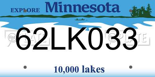 62LK033 Minnesota License Plate