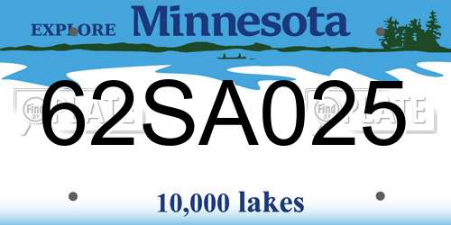 62SA025 Minnesota License Plate
