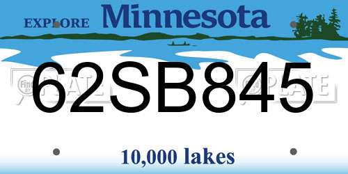 62SB845 Minnesota License Plate