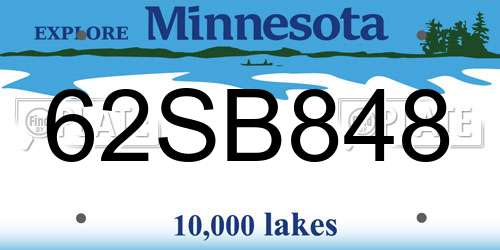 62SB848 Minnesota License Plate
