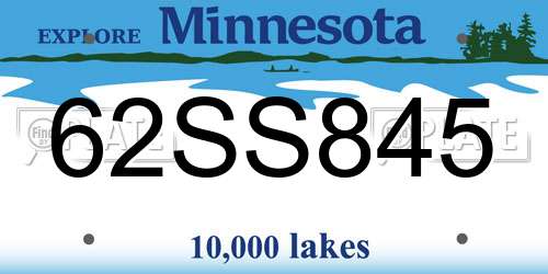 62SS845 Minnesota License Plate