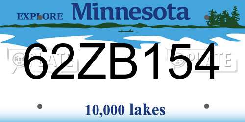 62ZB154 Minnesota License Plate