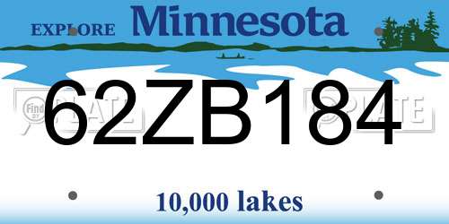62ZB184 Minnesota License Plate
