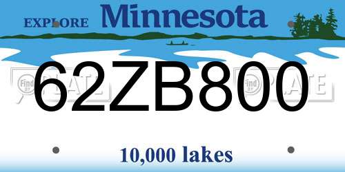62ZB800 Minnesota License Plate