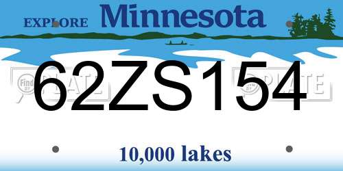 62ZS154 Minnesota License Plate