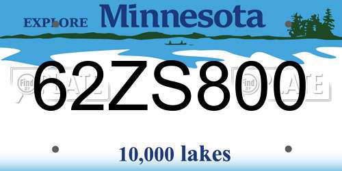 62ZS800 Minnesota License Plate
