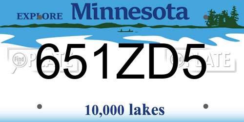 651ZD5 Minnesota License Plate