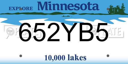 652YB5 Minnesota License Plate