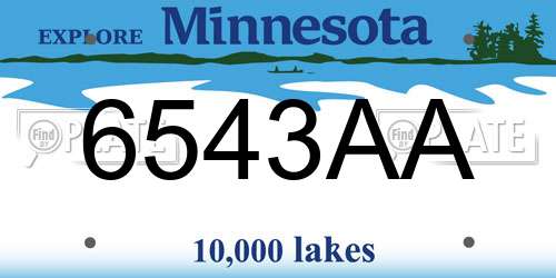 6543AA Minnesota License Plate