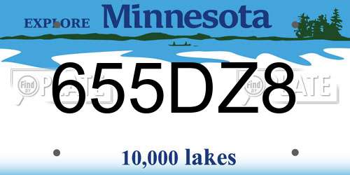 655DZ8 Minnesota License Plate