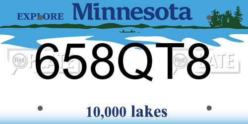 658QT8 Minnesota License Plate