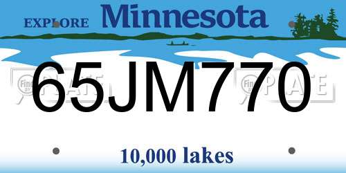 65JM770 Minnesota License Plate