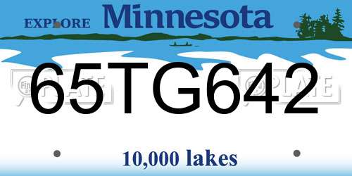 65TG642 Minnesota License Plate