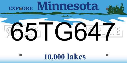 65TG647 Minnesota License Plate