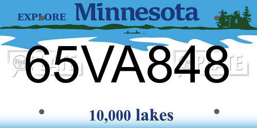 65VA848 Minnesota License Plate