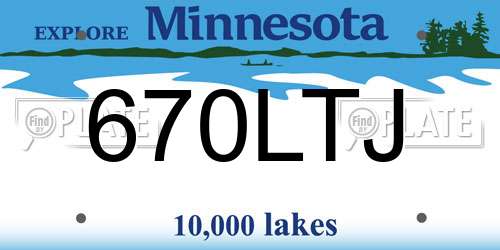 670LTJ Minnesota License Plate