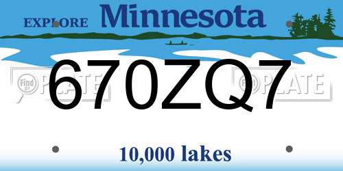 670ZQ7 Minnesota License Plate
