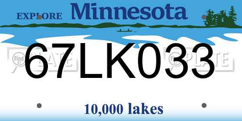 67LK033 Minnesota License Plate