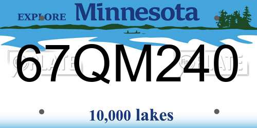67QM240 Minnesota License Plate