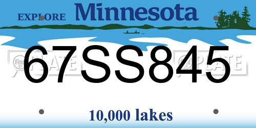 67SS845 Minnesota License Plate