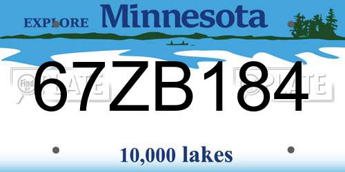 67ZB184 Minnesota License Plate