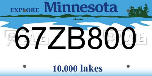 67ZB800 Minnesota License Plate