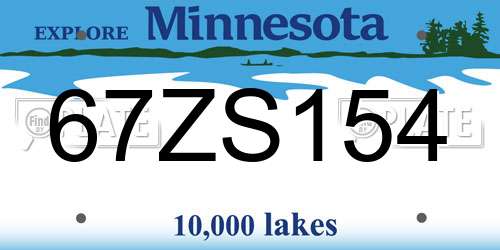 67ZS154 Minnesota License Plate