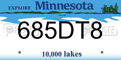 685DT8 Minnesota License Plate