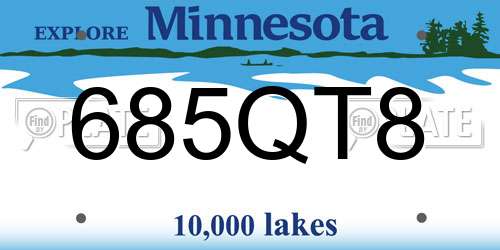 685QT8 Minnesota License Plate