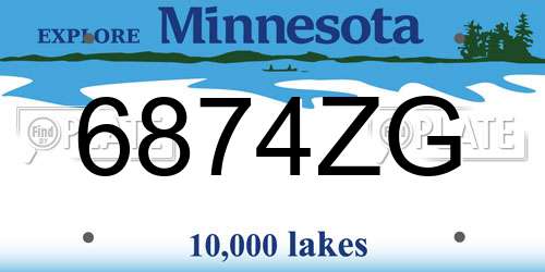 6874ZG Minnesota License Plate